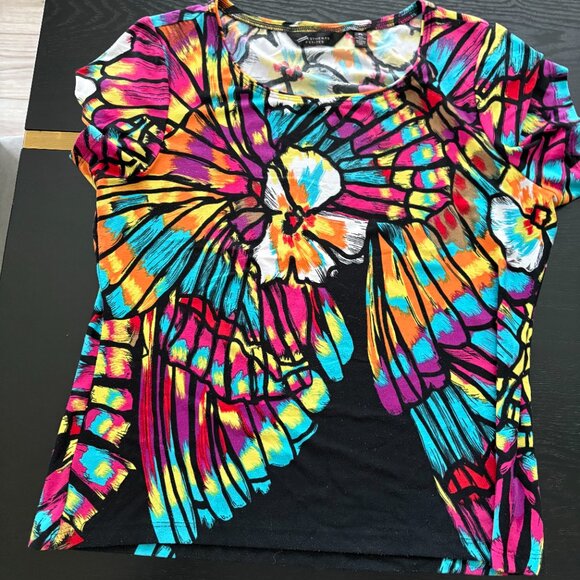 Investments Petites Abstract Floral Multicolor Short Sleeve Top – Size Large EUC - Picture 7 of 7